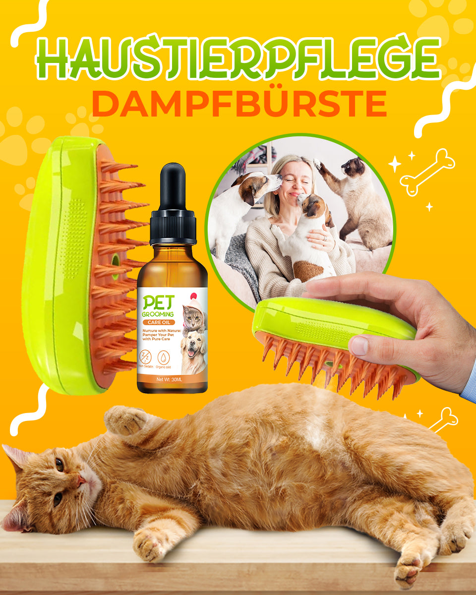 SteamCarePro™ Haustierpflege-Dampfbürste mit Pflegeöl [Veterinärmedizinisch genehmigt]