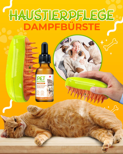SteamCarePro™ Haustierpflege-Dampfbürste mit Pflegeöl [Veterinärmedizinisch genehmigt]