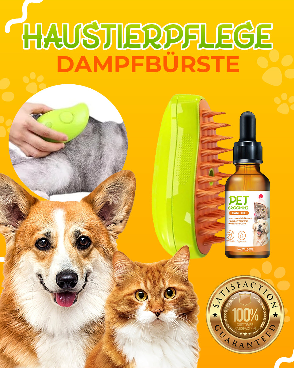 SteamCarePro™ Haustierpflege-Dampfbürste mit Pflegeöl [Veterinärmedizinisch genehmigt]
