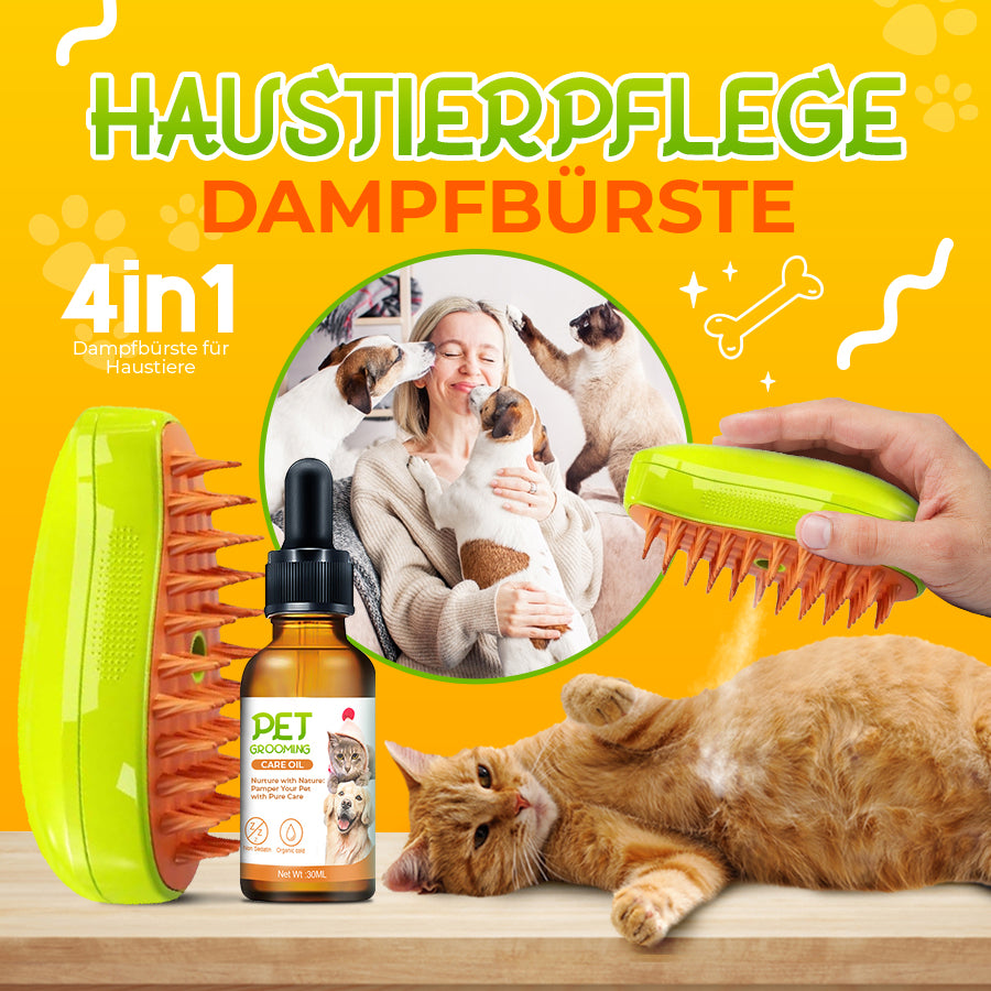 SteamCarePro™ Haustierpflege-Dampfbürste mit Pflegeöl [Veterinärmedizinisch genehmigt]