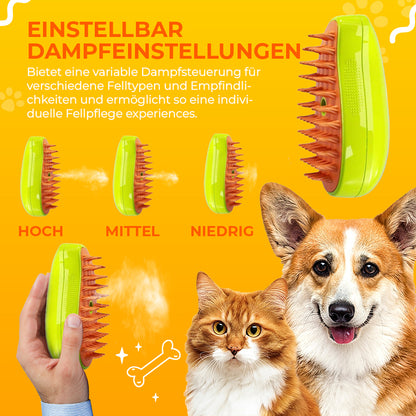 SteamCarePro™ Haustierpflege-Dampfbürste mit Pflegeöl [Veterinärmedizinisch genehmigt]