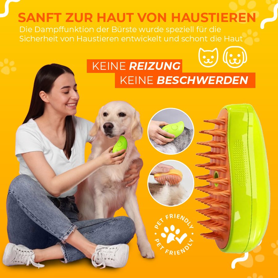SteamCarePro™ Haustierpflege-Dampfbürste mit Pflegeöl [Veterinärmedizinisch genehmigt]