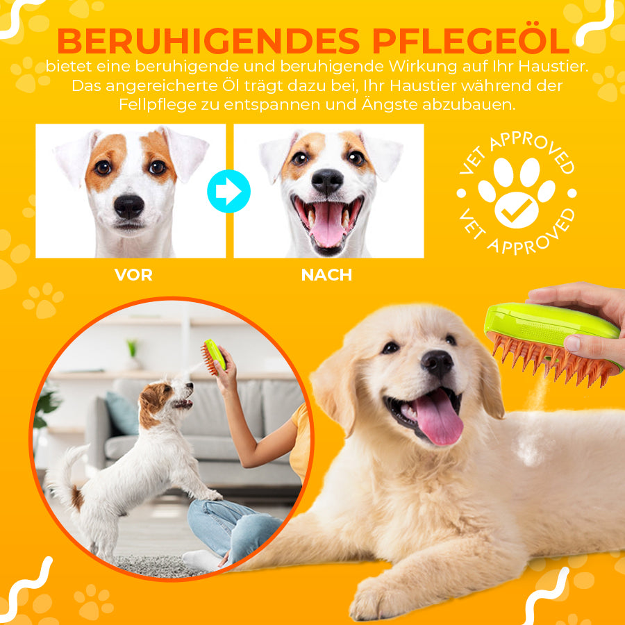 SteamCarePro™ Haustierpflege-Dampfbürste mit Pflegeöl [Veterinärmedizinisch genehmigt]