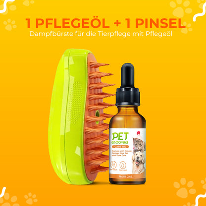 SteamCarePro™ Haustierpflege-Dampfbürste mit Pflegeöl [Veterinärmedizinisch genehmigt]