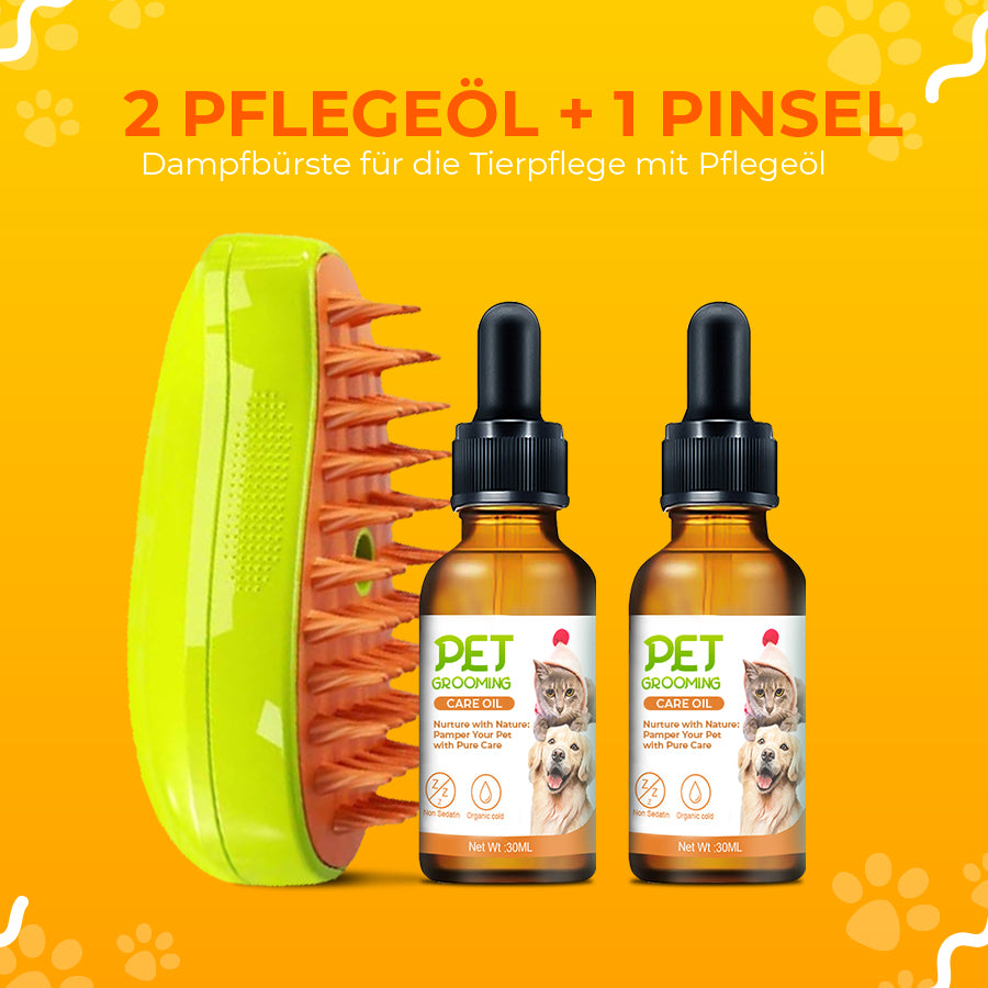 SteamCarePro™ Haustierpflege-Dampfbürste mit Pflegeöl [Veterinärmedizinisch genehmigt]