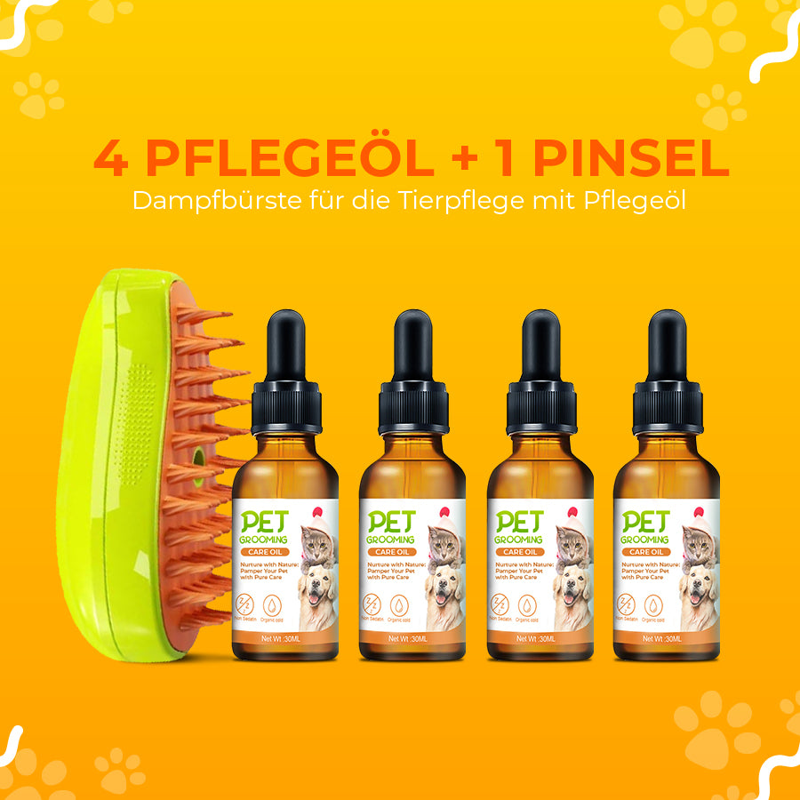 SteamCarePro™ Haustierpflege-Dampfbürste mit Pflegeöl [Veterinärmedizinisch genehmigt]